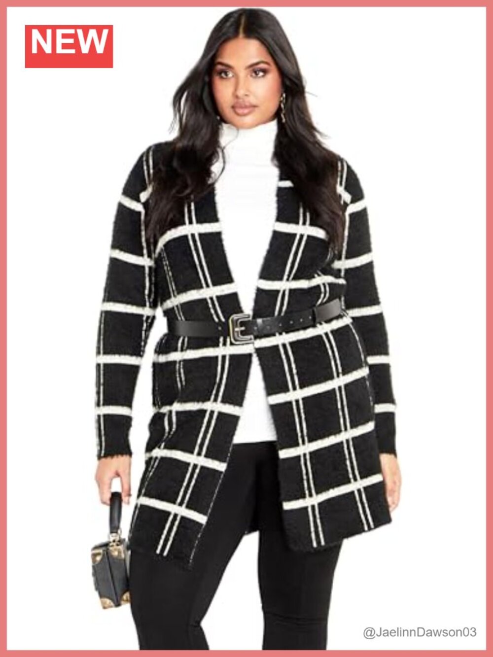 Avenue Womens Plus Size Emily Check Coatigan Open Front Cardigan